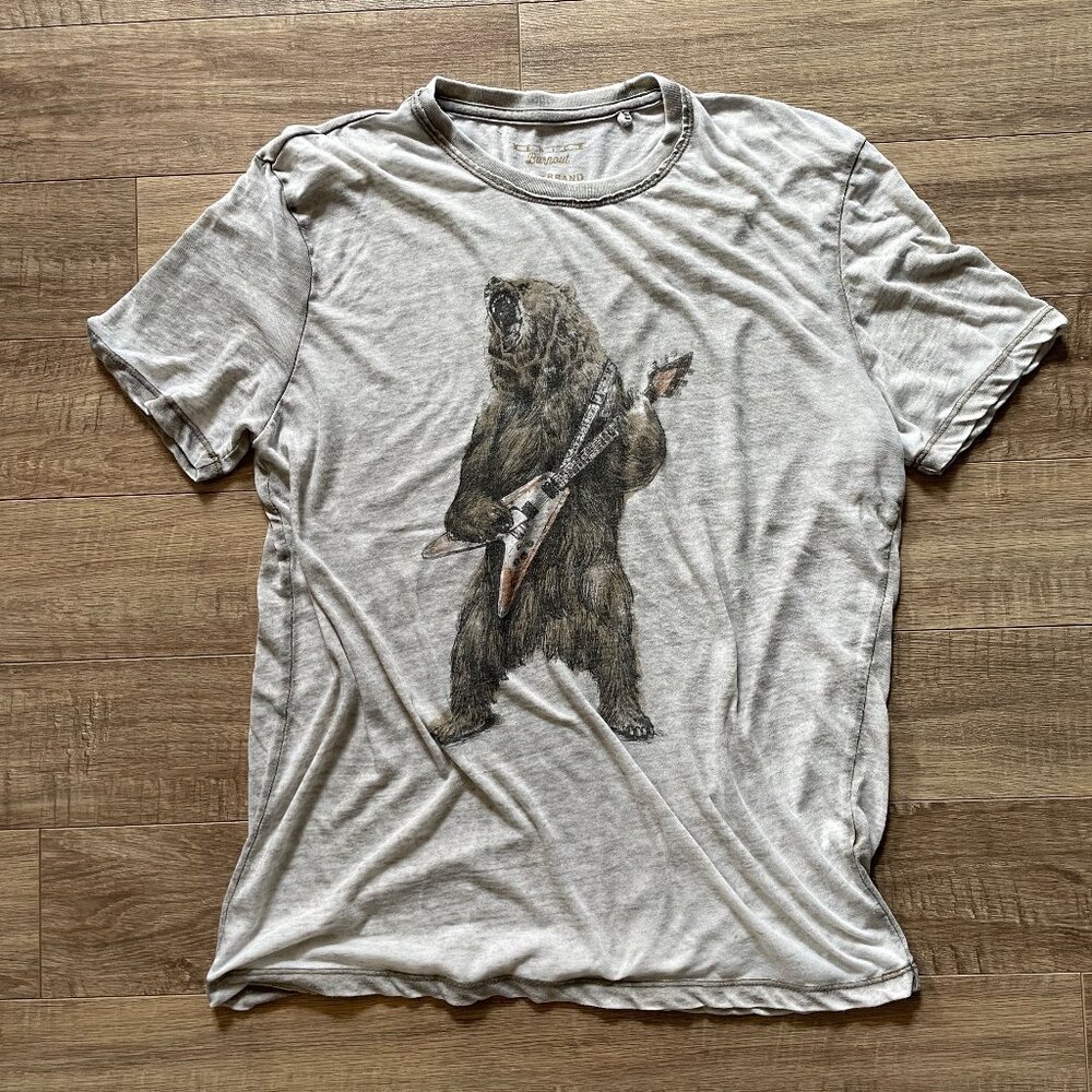 BUNDLE & SAVE! Men's LUCKY BRAND venice burnout tee shirt, bear  guitar, size L